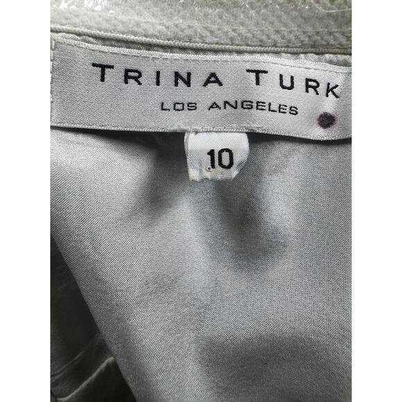 Vintage Trina Turk Silk Mini Dress White Blue Green Halter-Neck Backless Sz 10 - Picture 2 of 4